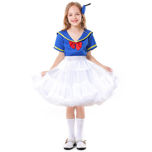 儿童卡通小鸭子扮演服短袖上衣蓬蓬裙女孩海军水手服舞蹈演出服装