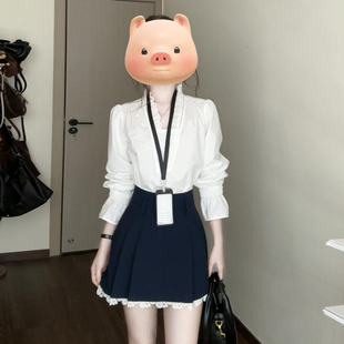 白色衬衫连衣裙子女秋冬季2025新款高级感开春穿搭一整套装超火