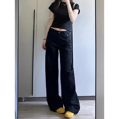 美式黑色直筒牛仔裤女202