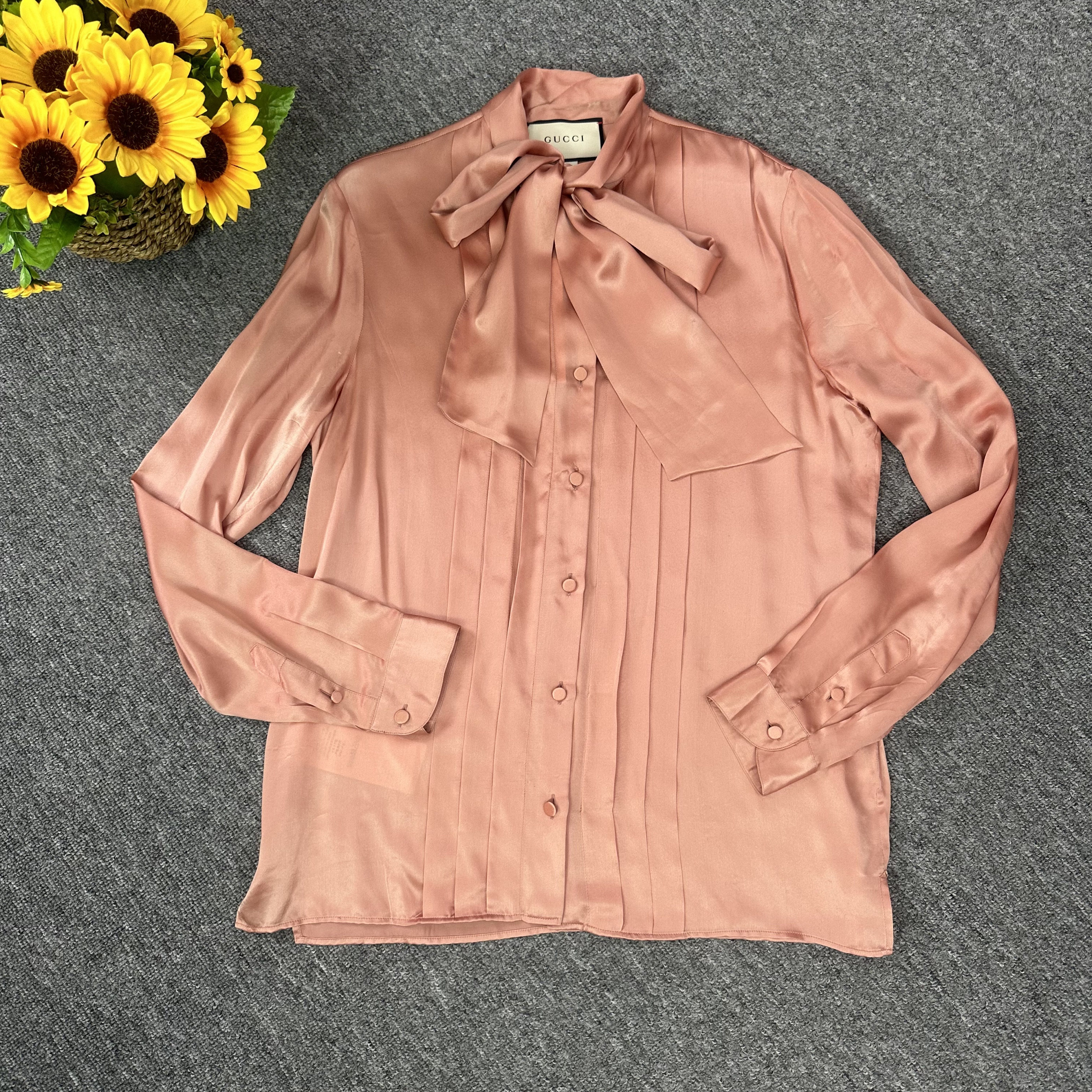 蘑菇英国代购 特价 经典橙粉色真丝衬衫 It40 胸围102