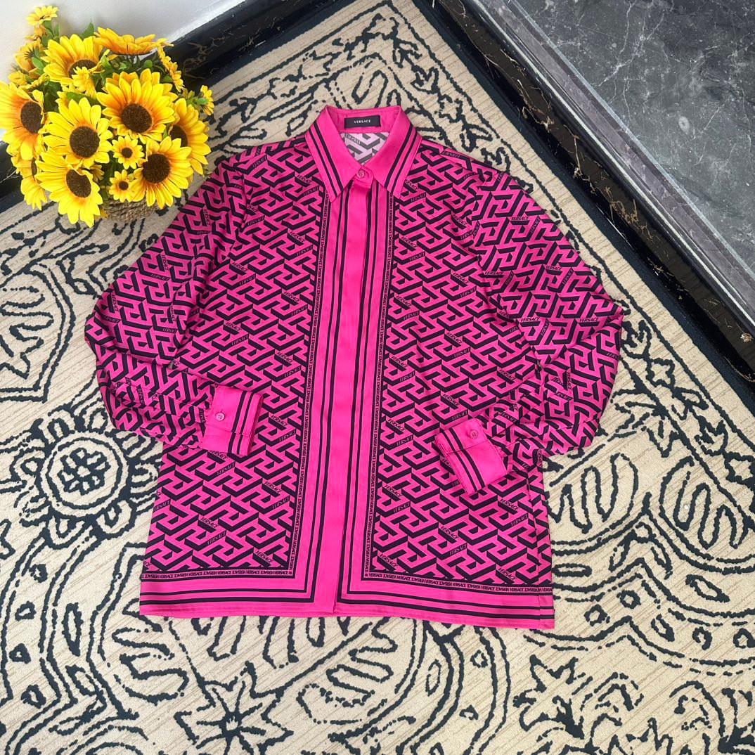 蘑菇英国代购  经典老花粉色真丝衬衫 36码胸围102