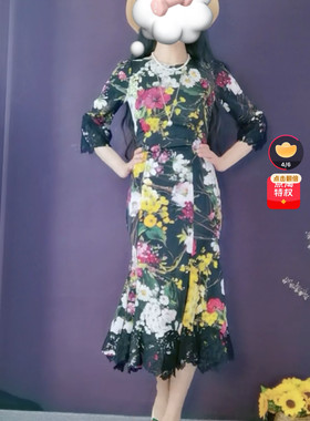 蘑菇英国代  大哥 经典彩色花朵丝连衣裙 36码胸围40
