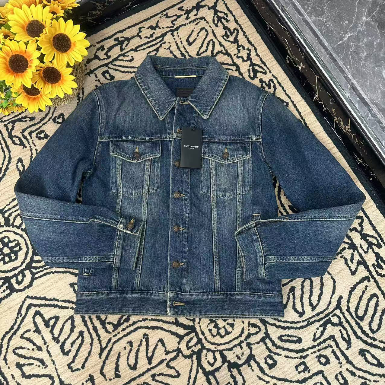 蘑菇英国代购 男士 深蓝色磨白牛仔外套XS码胸围98肩宽44