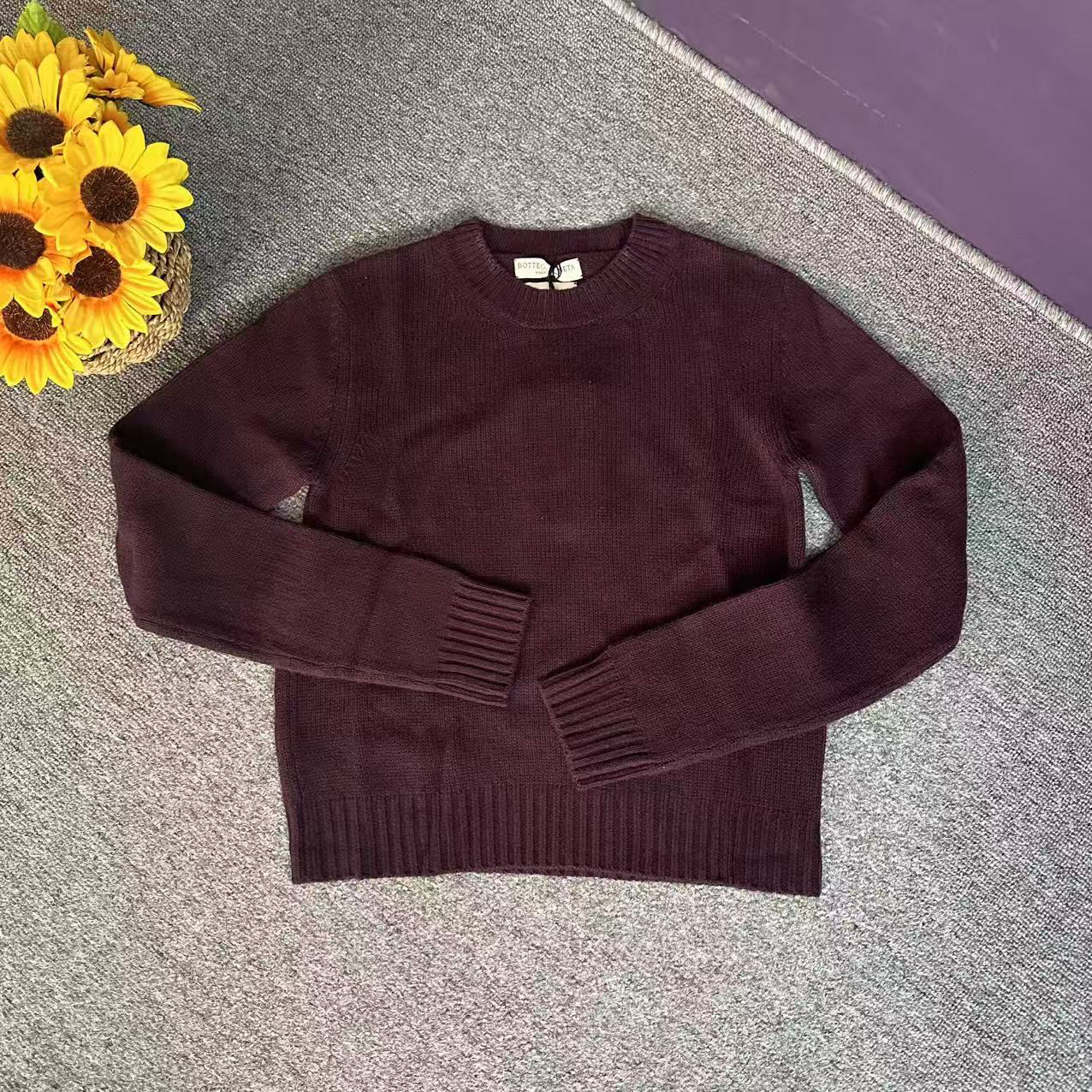 蘑菇英国代 B*V 浆果紫色针织圆领羊绒衫 40码胸围94