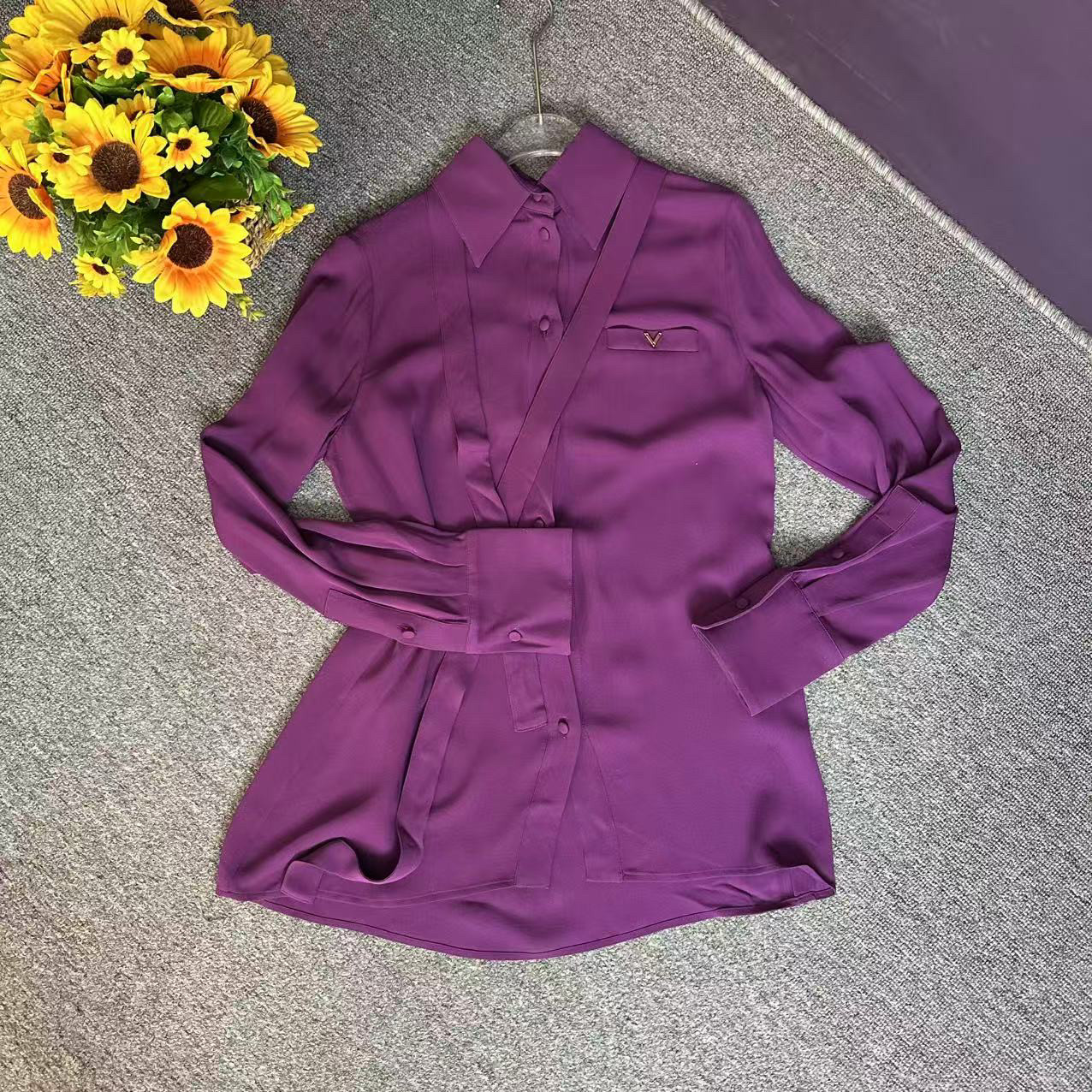 蘑菇英国代 华伦 紫色长袖真丝衬衫 38码胸围94