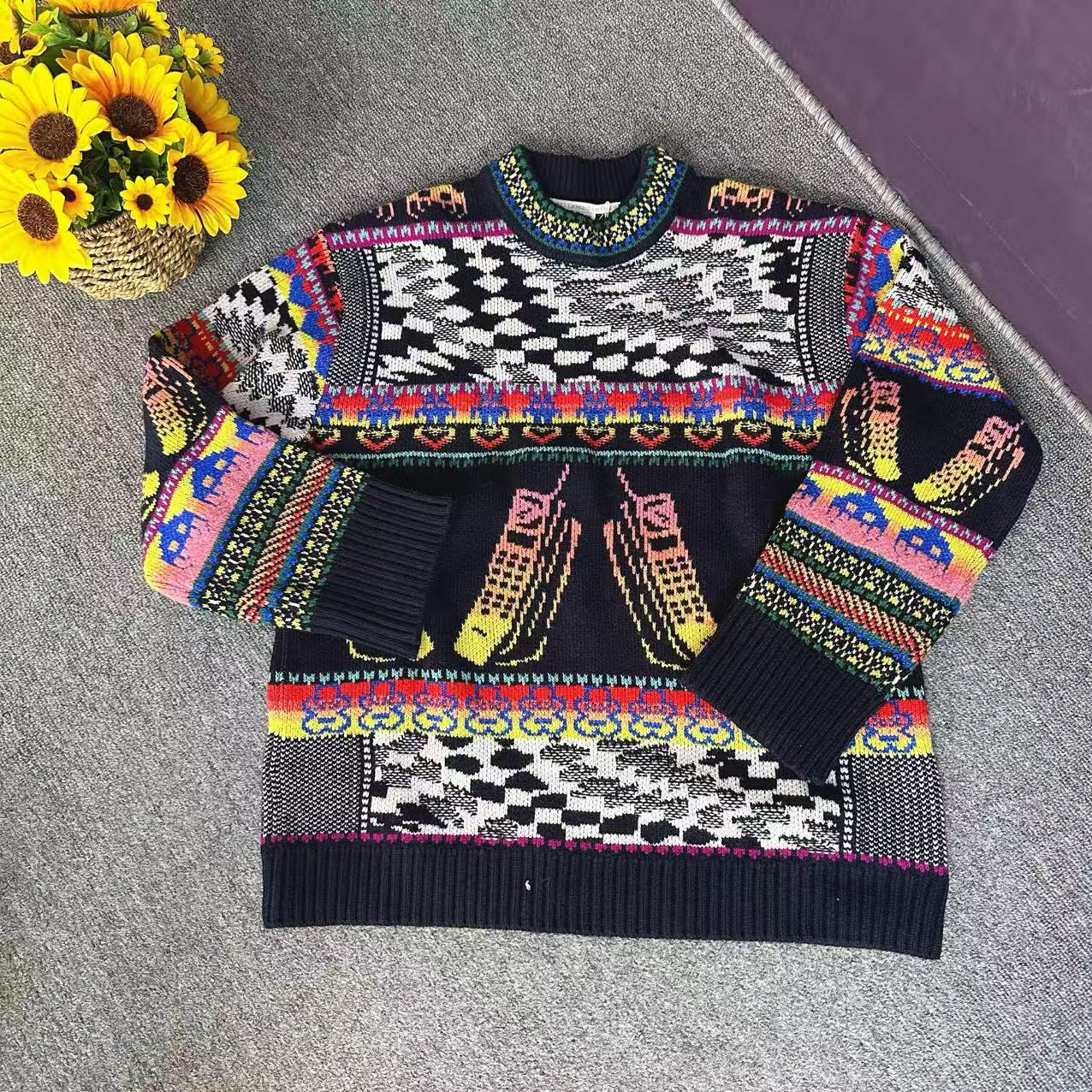 蘑菇英国代 stella 彩色字母印花羊毛针织毛衣 38码胸围116