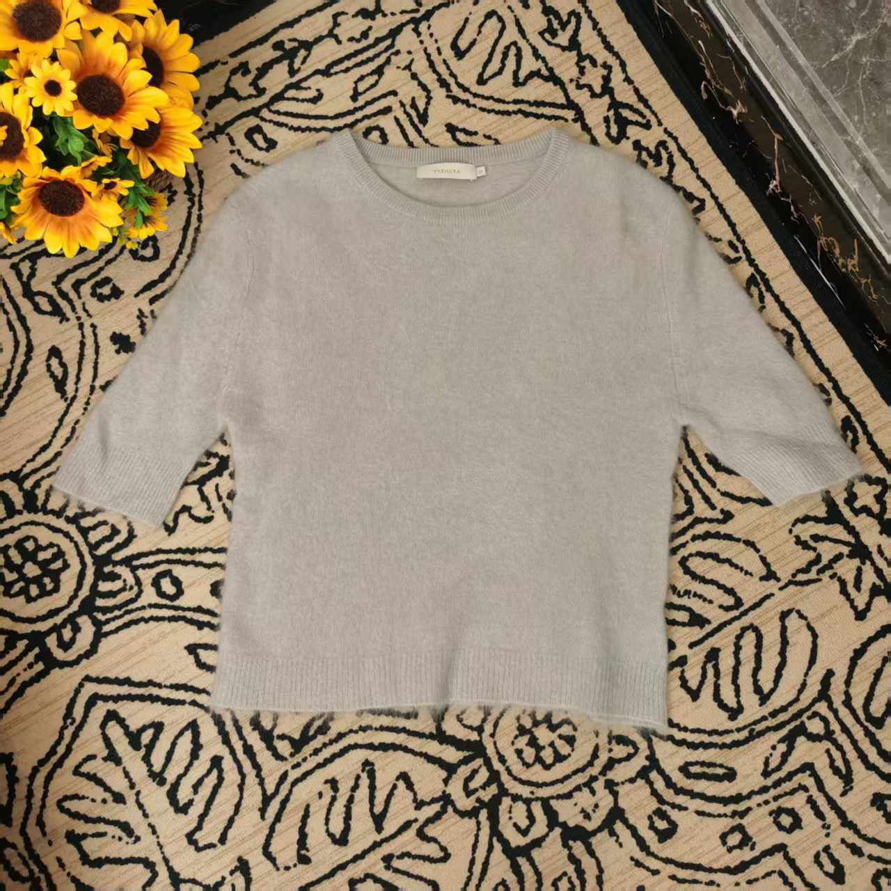 蘑菇英国代购 TYZHURA  特价 经典灰色拉绒中袖羊绒衫S码胸围92