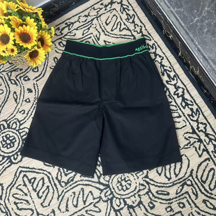 腰围70 XS码 蘑菇英国代 黑色松紧腰纯棉百慕大休闲短裤