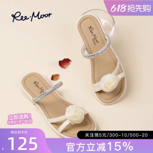 reemoor睿慕法式水钻一字凉鞋