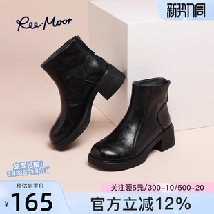 靴短靴睿慕 复古英伦风圆头粗跟厚底增高时装 reemoor2025冬季 新款