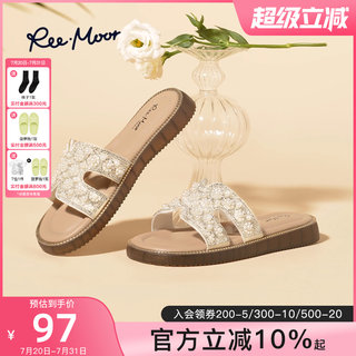 reemoor水钻凉拖鞋女2025年夏季新款外穿时尚百搭平底鞋软底睿慕