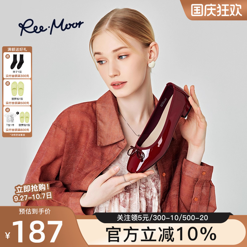 REEMOOR复古小红鞋方头蝴蝶结
