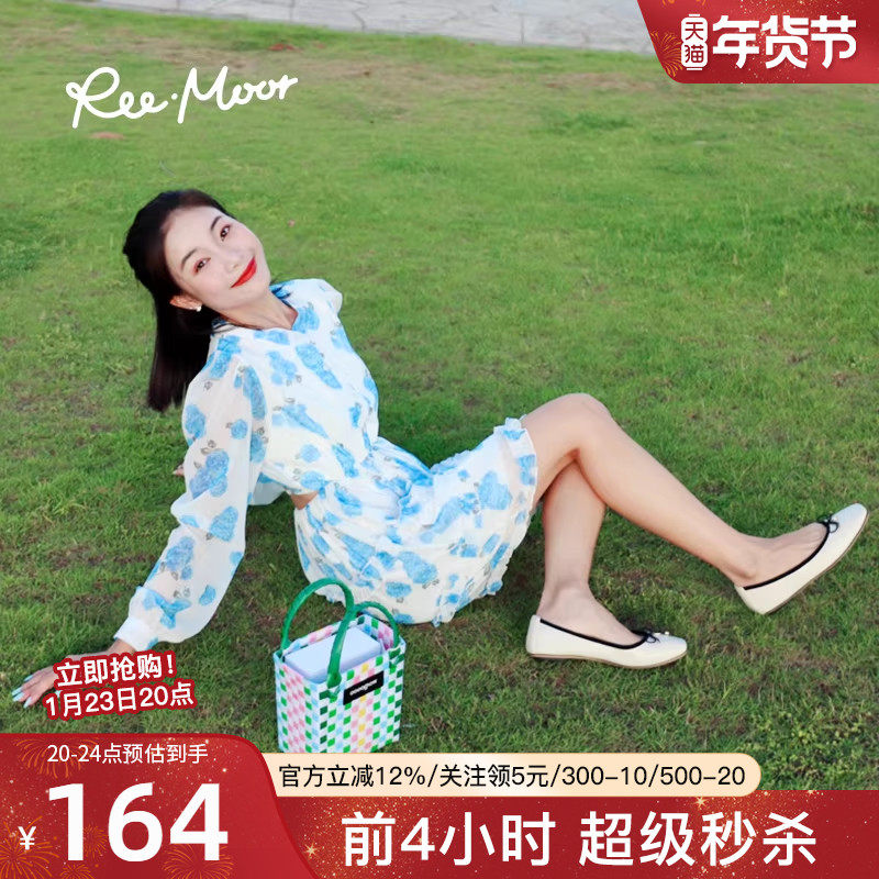 reemoor睿慕小香风法式单鞋复古蝴蝶结软底羊皮黑色瓢鞋平底鞋,女鞋,浅口单鞋,淘宝优惠券,粉丝福利购,淘宝优惠卷