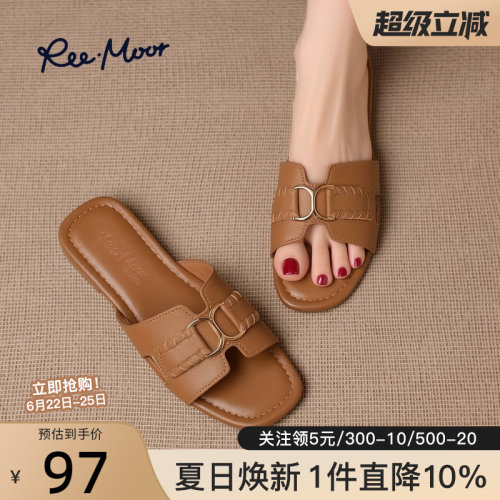 reemoor睿慕夏季女金属扣一字拖