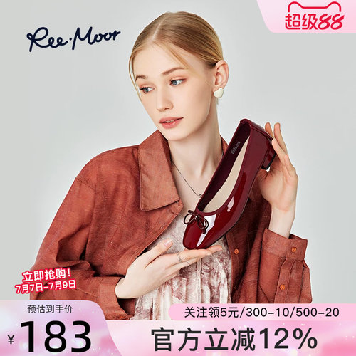 REEMOOR复古小红鞋方头蝴蝶结