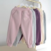 子 爱心刺绣长裤 秋冬新款 洋气童装 童一体绒纯棉运动裤 儿童加绒裤