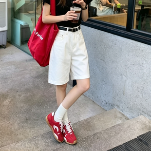 白色气质短裤女夏天外穿新款爆款高腰显瘦百搭宽松五分牛仔中裤子
