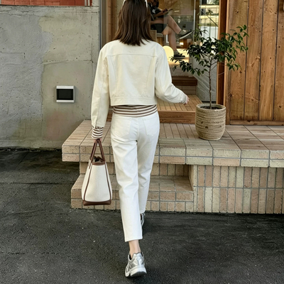 轻奢风白色直筒牛仔裤女修身显瘦九分烟管裤弹力高腰通勤烟管裤子