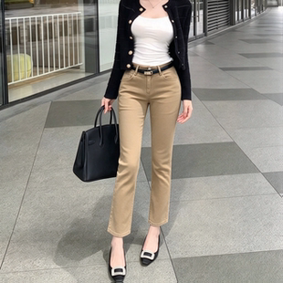 气质卡其色轻熟风高腰显瘦直筒牛仔裤女款2026秋季新款九分烟管裤