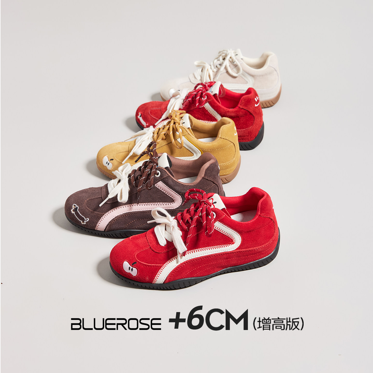 红色内增高德训鞋女款2026年春季新款厚底6cm红色运动鞋赛车鞋子