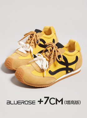 黄色鞋子透气德训鞋女2026春夏新款内增高厚底巨好看阿甘休闲单鞋