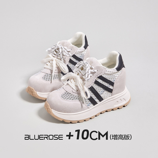 黑色单鞋 增高鞋 春季 网面透气薄款 子 女内增高10cm超火巨好看德训鞋