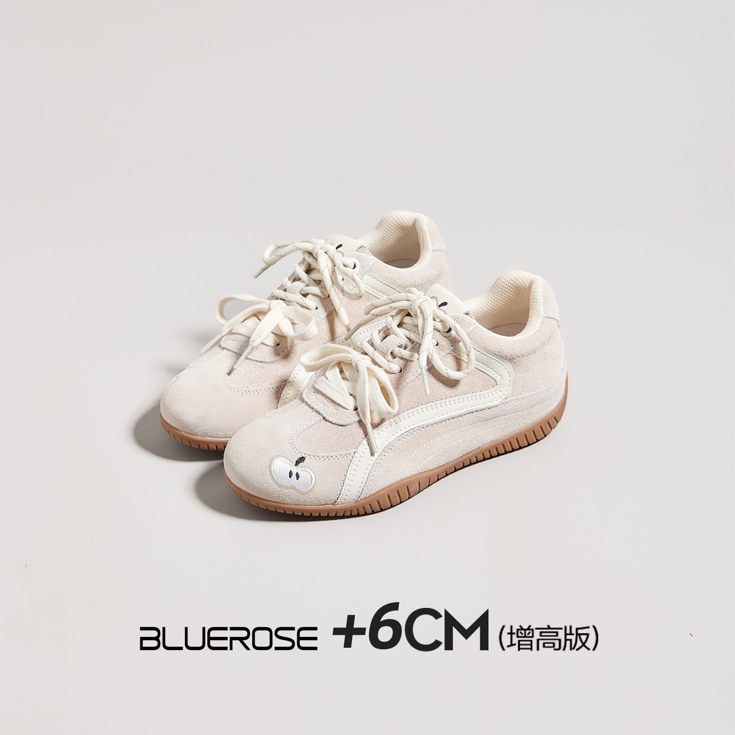 米白色经典内增高6cm德训鞋女2026新款春季软底百搭巨好看赛车鞋