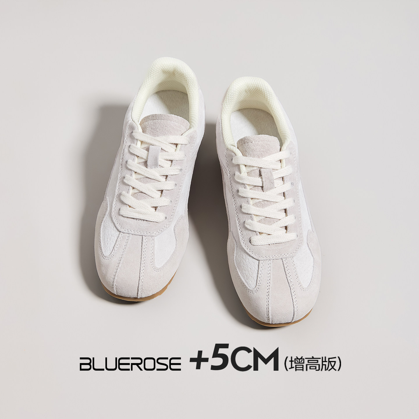 米色女款舒适德训鞋5cm厚底小个子增高拼色巨好看舒适休闲阿甘鞋