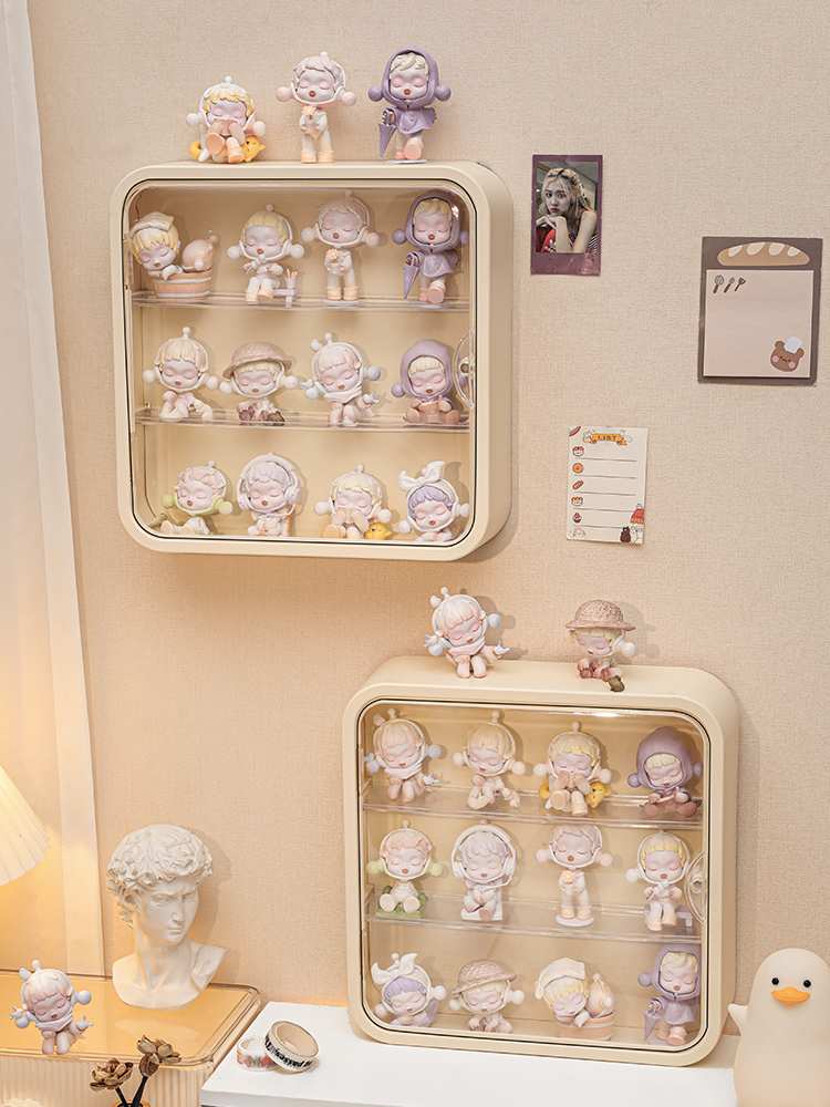 奶油风盲盒收纳展示架挂墙上透明泡泡玛特展示盒防尘手办收纳盒