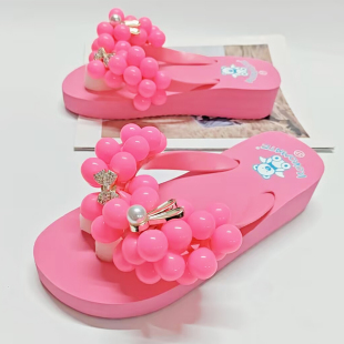 女拖鞋 时尚 球球人字拖厚底沙滩鞋 女外穿百搭网红爆款 人字拖葡萄鞋