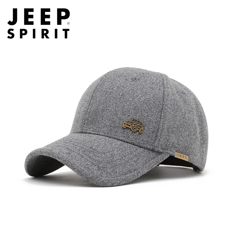 Jeep SPIRIT 吉普时尚保暖羊毛呢秋冬帽子男女棒球帽车标休闲加厚