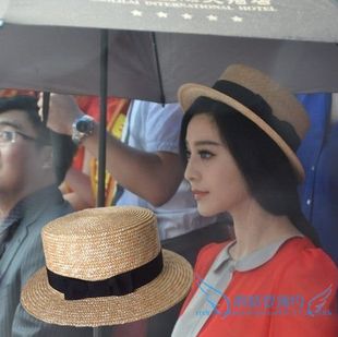 帽子女百搭韩版 平顶草帽海边沙滩遮阳礼帽防晒太阳帽 冰冰明星同款