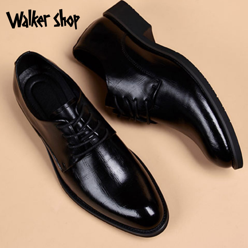 walker shop奥卡索商务正装皮鞋尖头增高男鞋英伦软底真皮德比鞋
