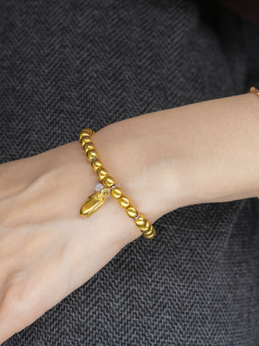 金米黄金米粒手串素珠镶钻苹果珠手链女性手饰白金隔珠定制足金链