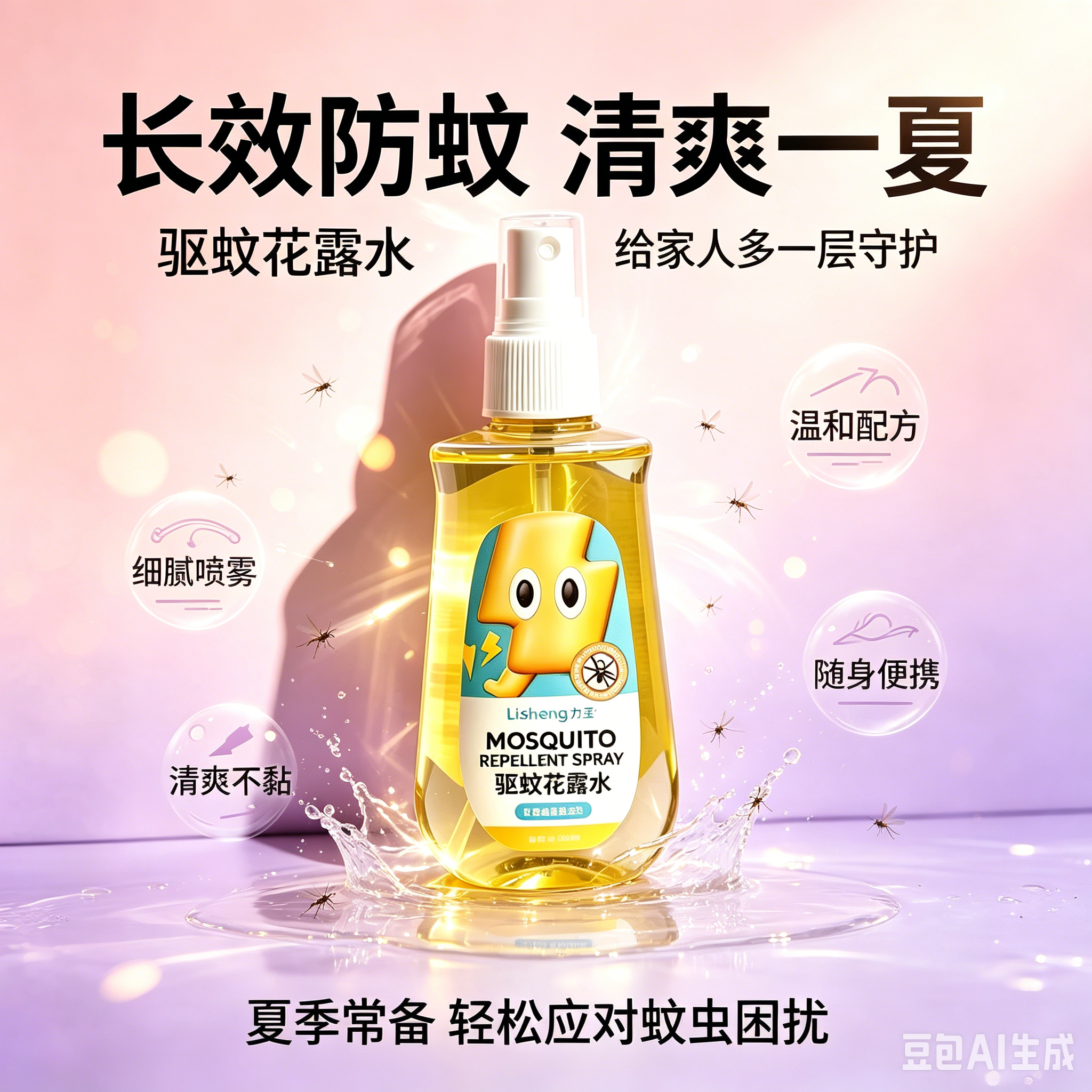 【力圣】驱蚊花露5%避蚊胺全家通用户外防叮驱蚊液驱蚊喷雾