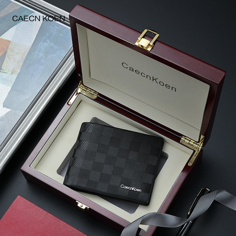 J CK钱包男短款真皮2019新款潮牌男生皮夹格子软牛皮品牌男士钱夹