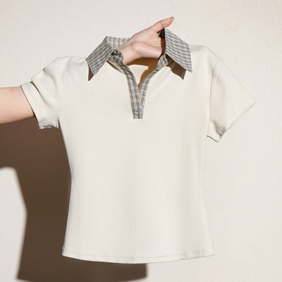 itCHOCOOLATE格纹短袖小衫女