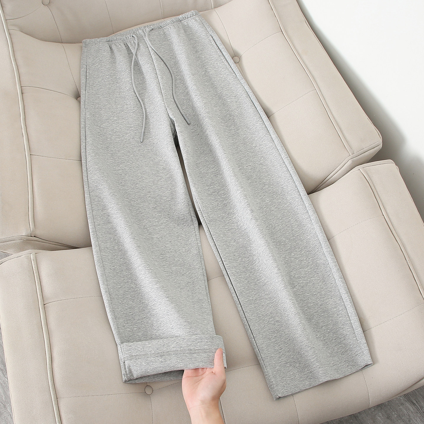 辣妹高腰灰色弯刀抽绳休闲裤女宽松遮胯显瘦小个子垂感阔腿裤子,女装/女士精品,休闲裤,淘宝优惠券,粉丝福利购,淘宝优惠卷