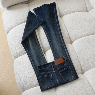 it :CHOCOOLATE蓝色紧身微喇牛仔裤女高腰修身显瘦弹力拖地喇叭裤