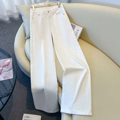 时尚正品白色低腰直筒牛仔裤女简约百搭窄版阔腿裤休闲拖地裤2025