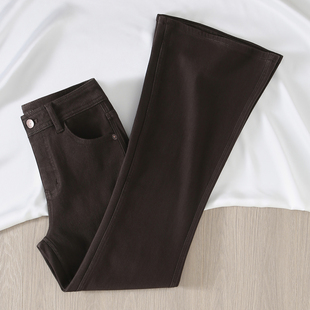 it :CHOCOOLATE「四面弹」咖色微喇牛仔裤女高腰显瘦弹力喇叭裤子