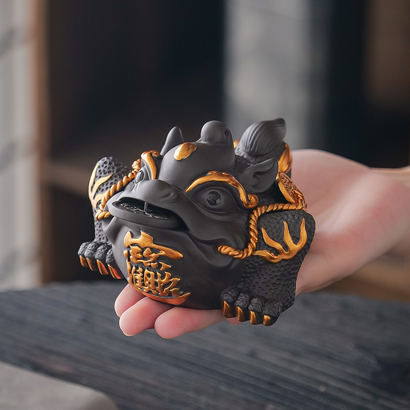 静之自然紫砂茶宠招财金蟾摆件