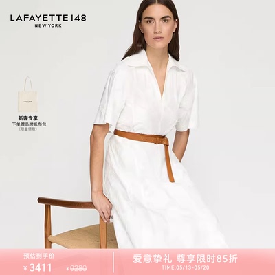 LAFAYETTE148/拉飞逸Polo领皮质系带提花连衣裙