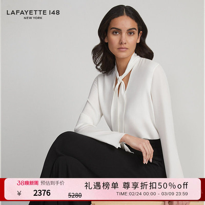 LAFAYETTE148/拉飞逸系带V领真丝乔其衬衫