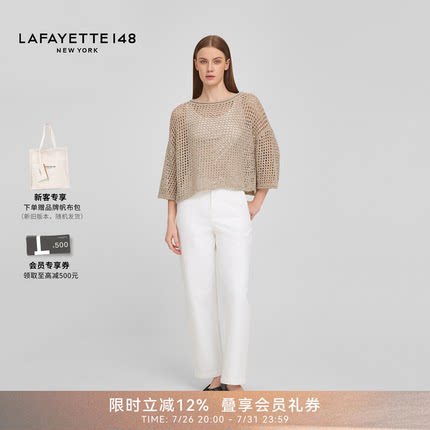 LAFAYETTE148/拉飞逸宽松廓形落肩镂空针织上衣薄款套头宽松针织