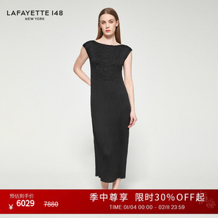 【25早秋新款】LAFAYETTE148/拉飞逸泡泡绉绣花压褶长款连衣裙