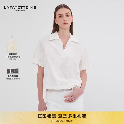 LAFAYETTE148/拉飞逸POLO领V领提花短款衬衫翻领轻薄质感简约上衣