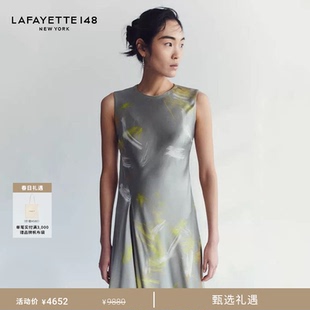 拉飞逸斜裁褶裥桑蚕丝印花连衣裙 LAFAYETTE148