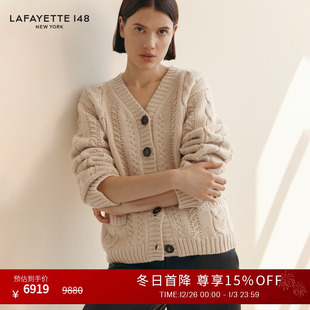 拉飞逸粗棒绞花羊毛羊绒针织开衫 LAFAYETTE148 25秋冬新款