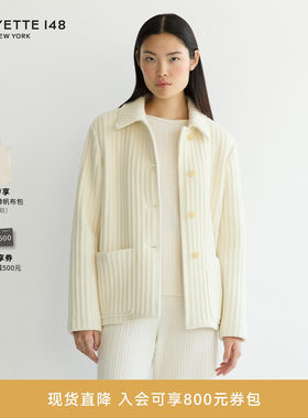LAFAYETTE148/拉飞逸绵羊毛螺纹提条翻领夹克外套通勤直筒型长袖